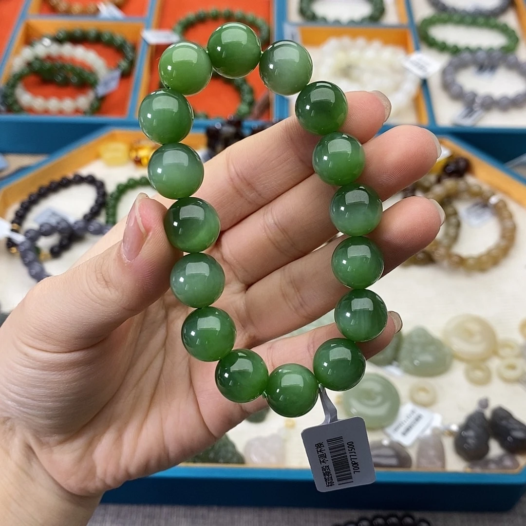 和田玉未镶嵌手链w34俄碧老料12mm猫眼