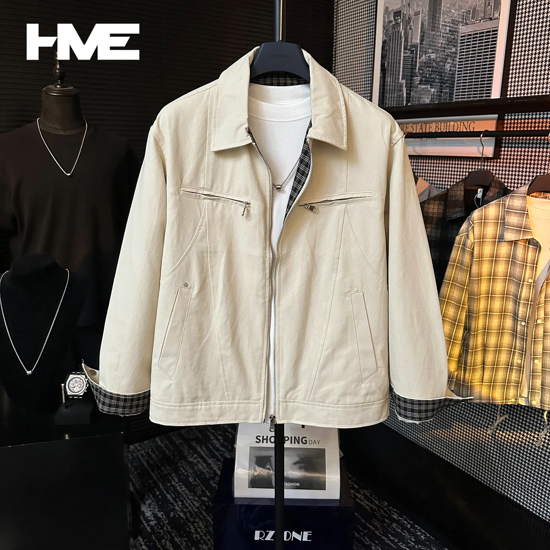 【HMEYAO】原创秋季哈灵顿琥珀流光风夹克外套时尚拼接格纹纯棉外套