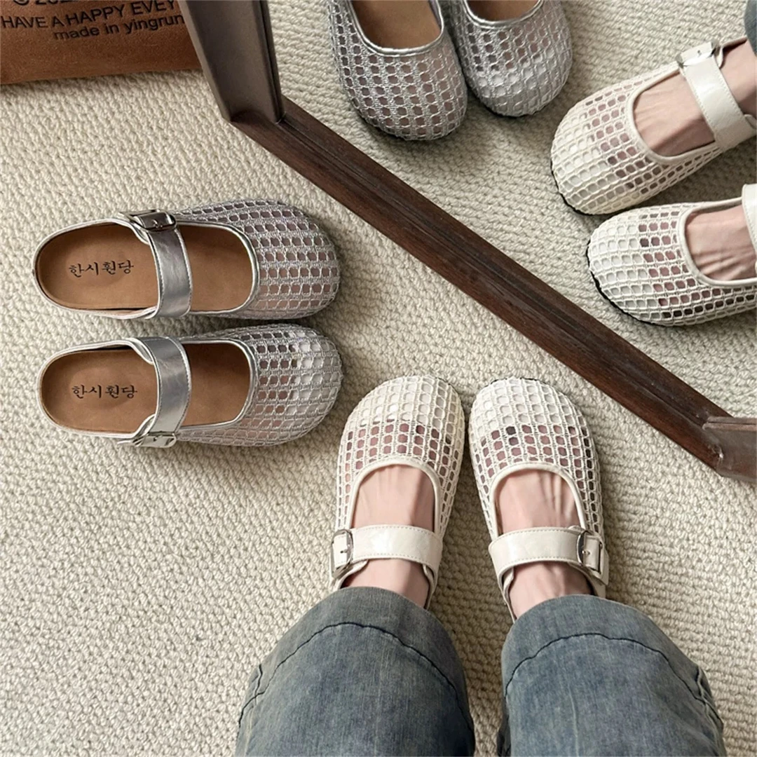 休闲风镂空日常生活【8839】编织包头包头拖百搭平底软底春夏网面