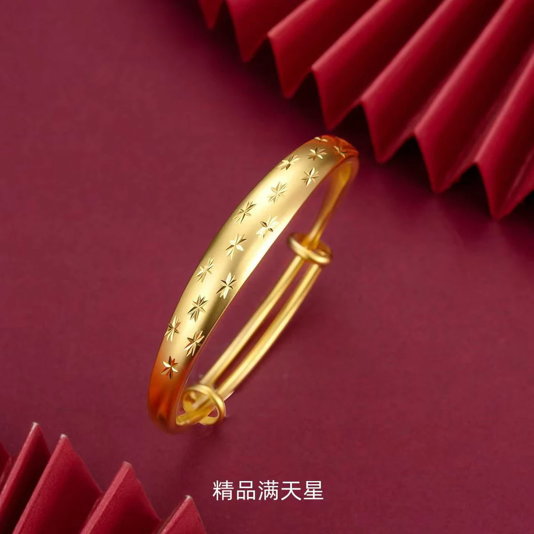 铜合金手镯 古风新款满天星光面推拉手镯款时尚百搭送老婆送妈妈