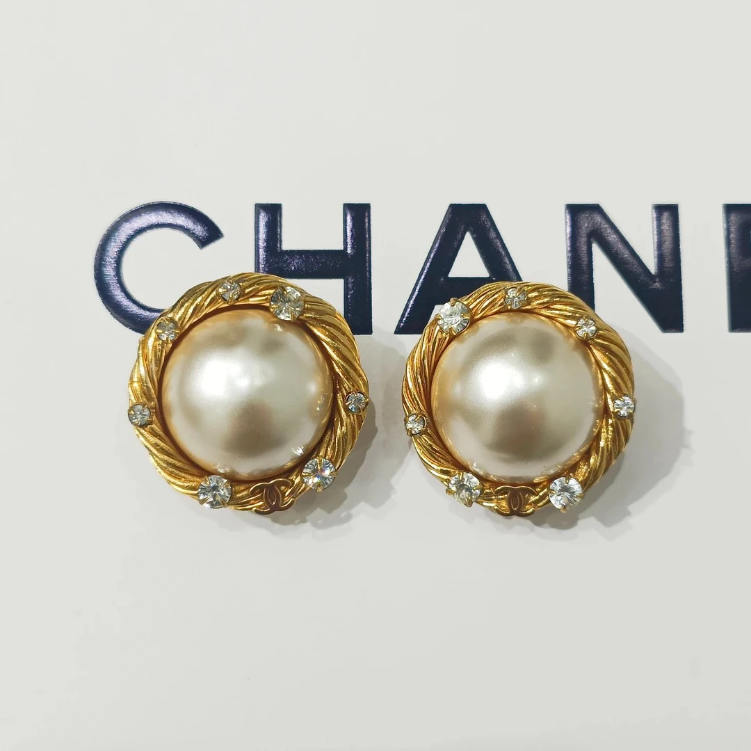95新 Chanel/香奈儿 Chanel vintage香奈儿中古钻珍珠耳夹