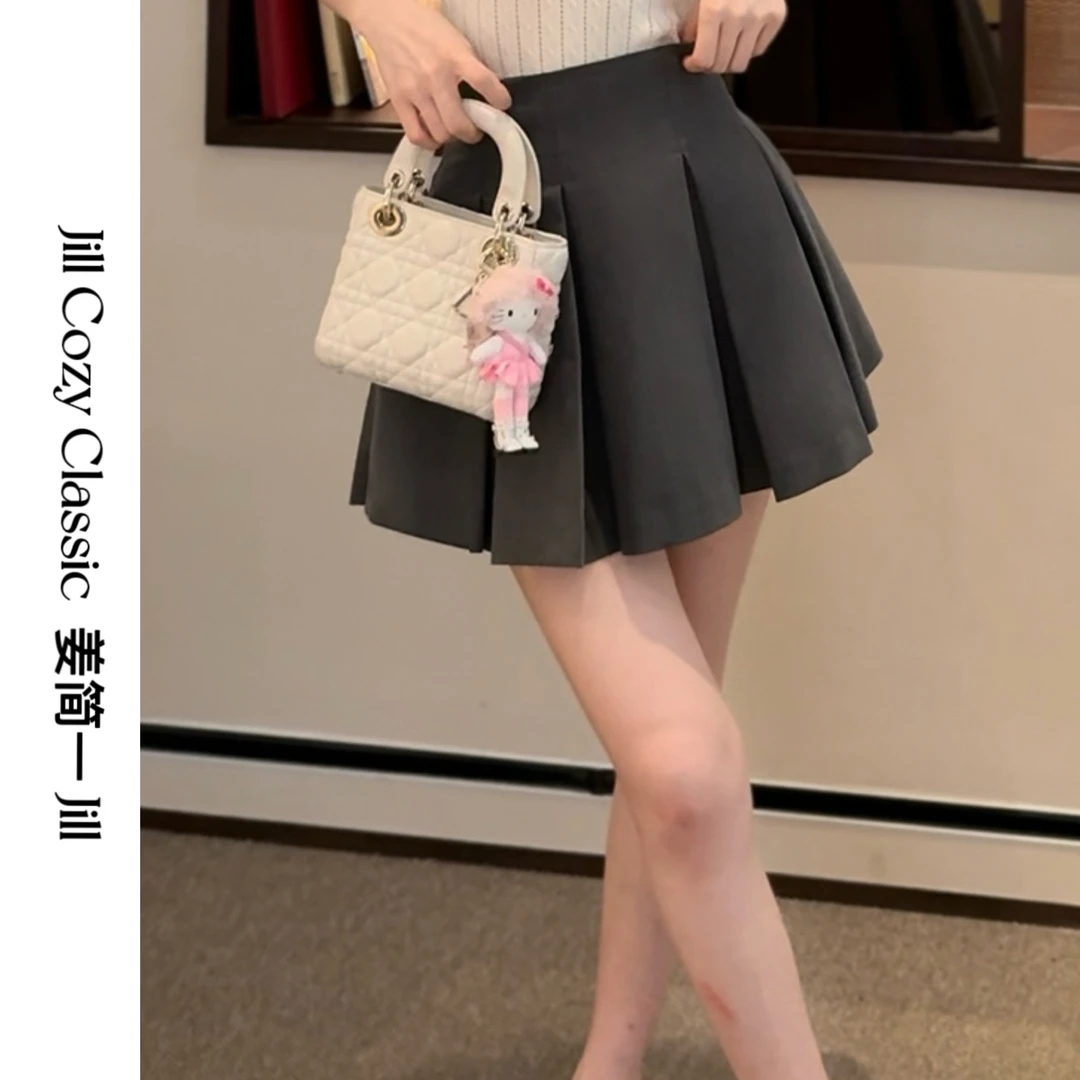 【姜简一JILL】买手店灰色高级学院高腰显瘦气质弹力半身百褶裙860