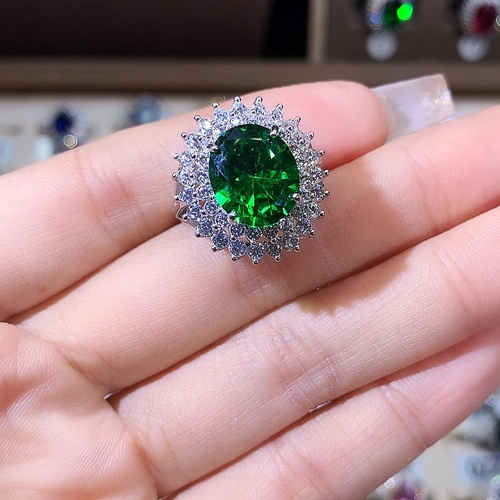 925银沙弗莱绿戒指