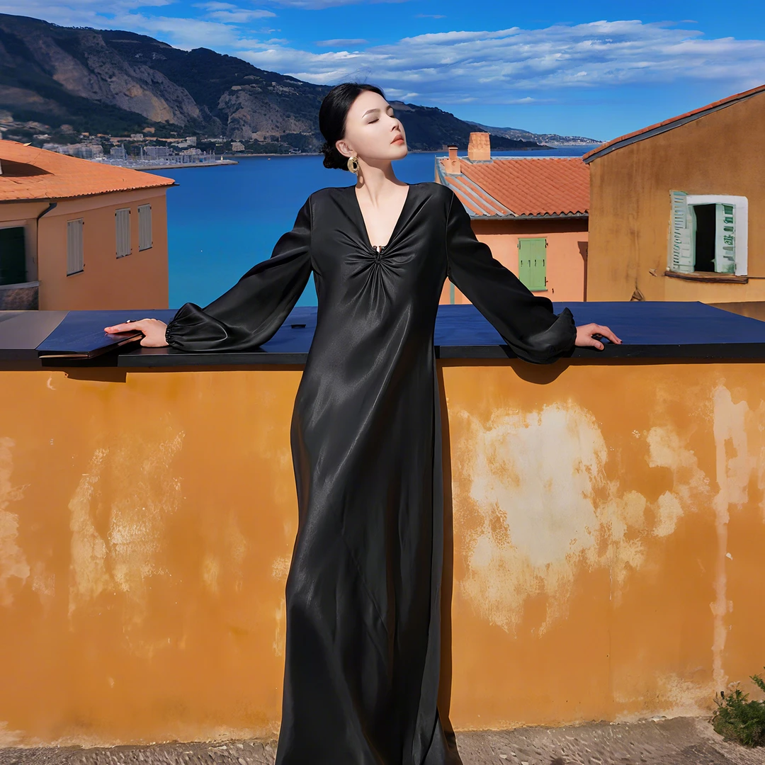 溶溶【戛纳贵妇】RONGRONG 100桑蚕丝香云纱重缎复古连衣裙28136086