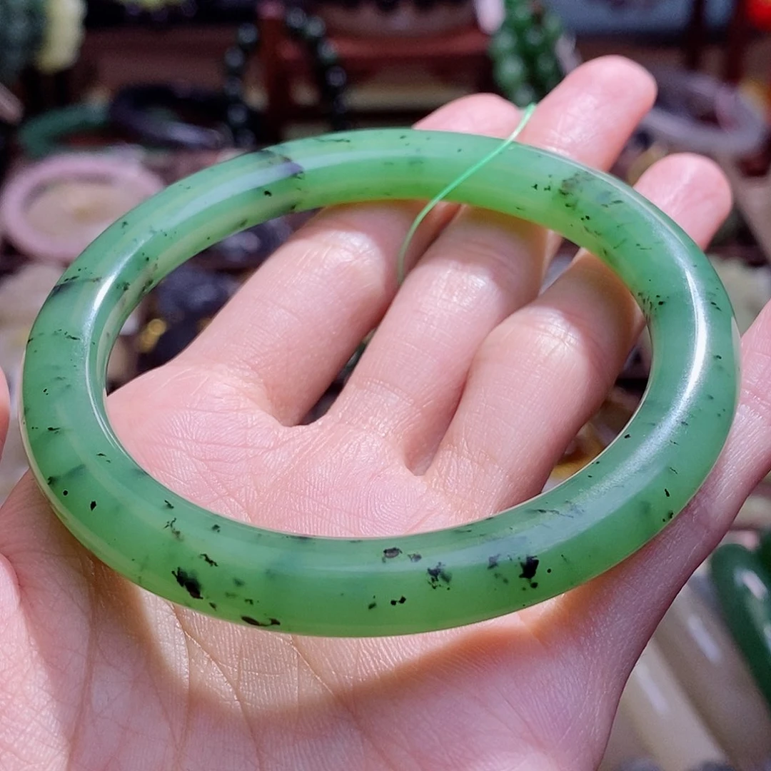 和田玉未镶嵌颈饰碧玉乌兰海美人条手镯57圈口