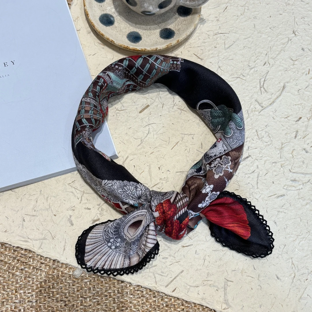 【68*68】春秋季薄款方巾百搭装饰丝巾双面花边系脖中方巾25W017-6