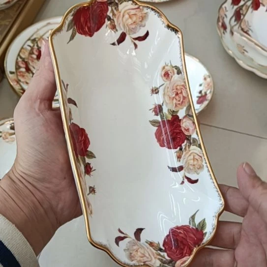 新疆西藏拍2个包邮金秋玫瑰长21厘米宽10.5厘米高4.5厘米船型盘