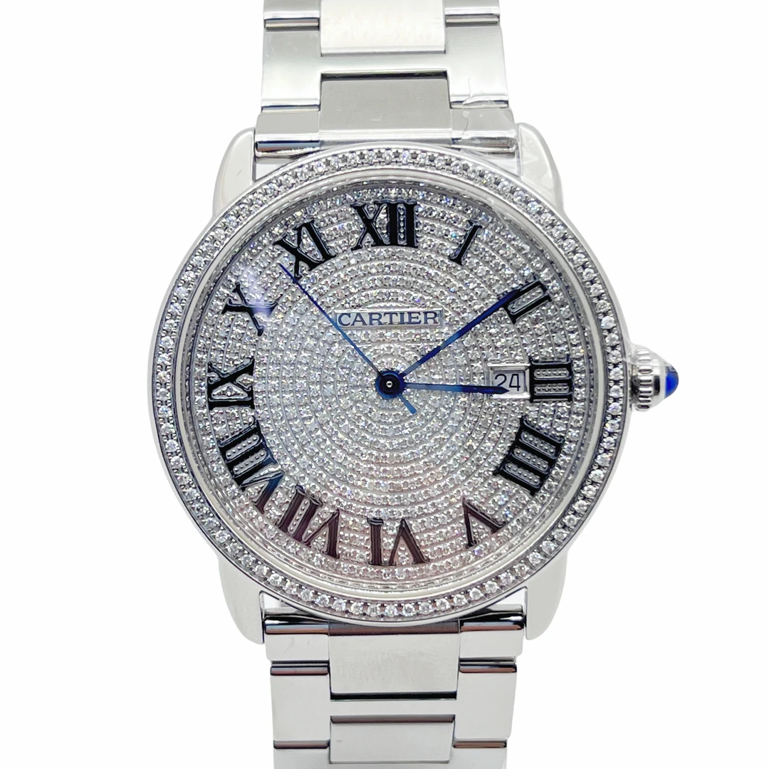 95新 Cartier/卡地亚  90043/自动机械/外圈后镶钻/后盘/40盘