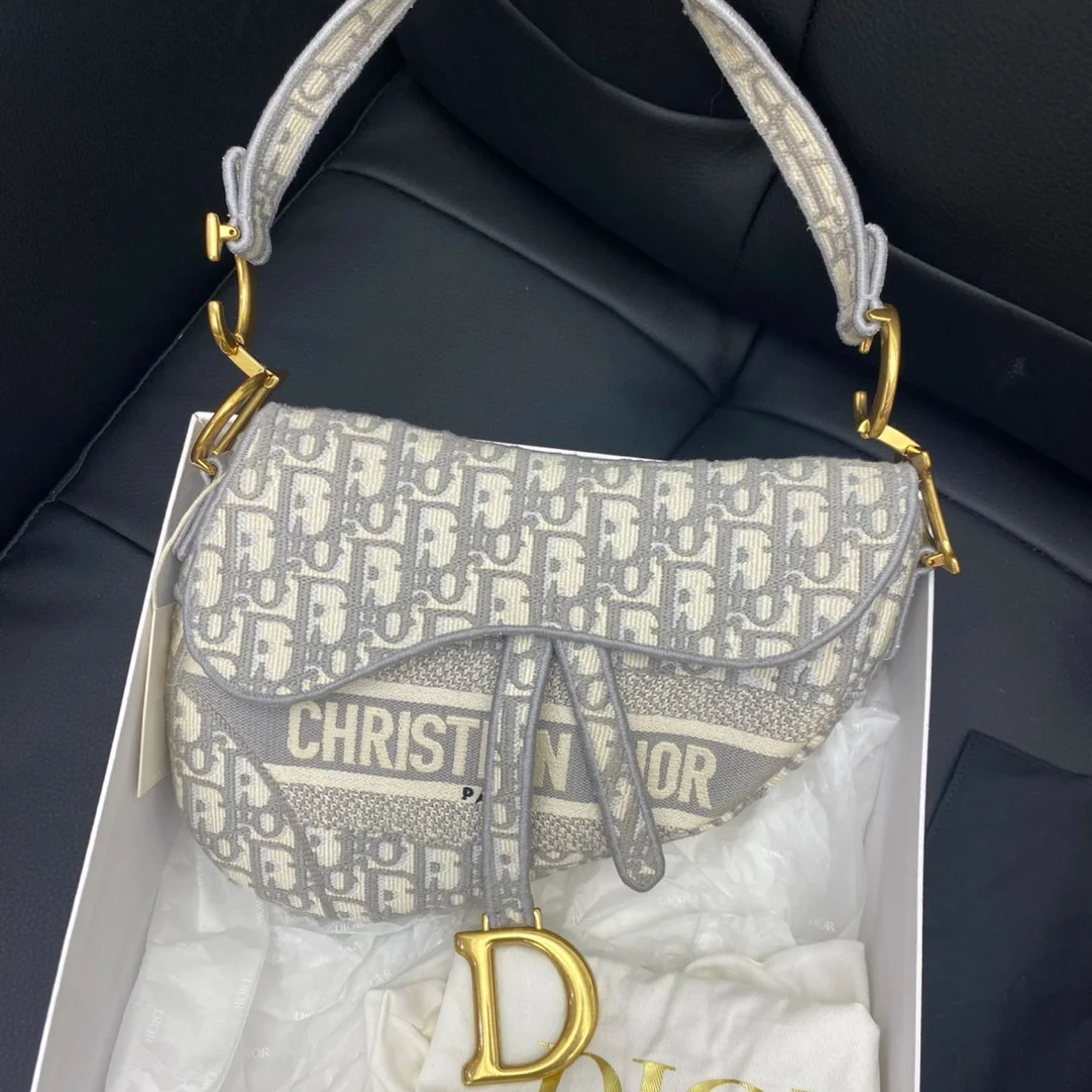 95新 DIOR/迪奥 Dior · 迪奥 灰色Oblique印花刺绣马鞍包