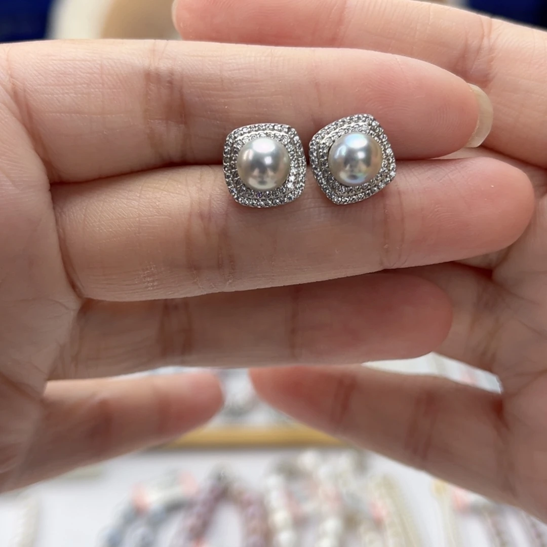银S925镶嵌耳饰海水珍珠