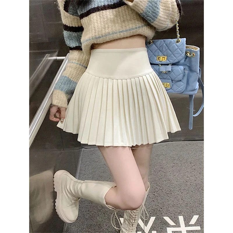 秋冬白色黑色新款高腰百褶裙防走光半身裙内衬短裙学院风a字裙裤