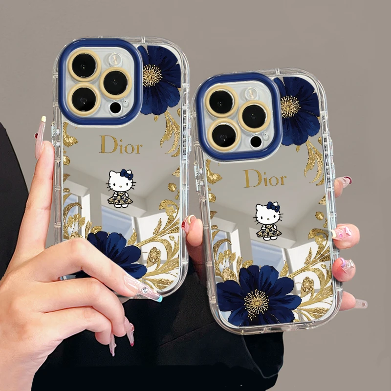 复古花纹kt适用苹果17pro手机壳16promax镜面oppo华为p80奶油小米