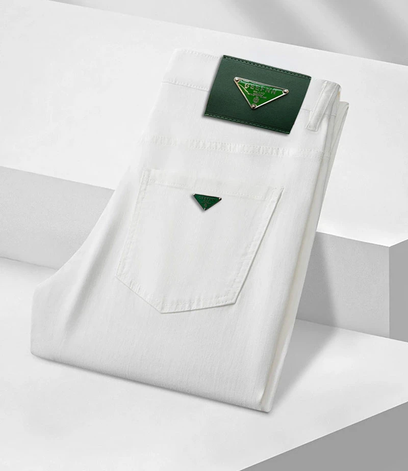 嘉豪  #H868 2025秋季新款三角标修身白色三防修身小直筒牛仔裤