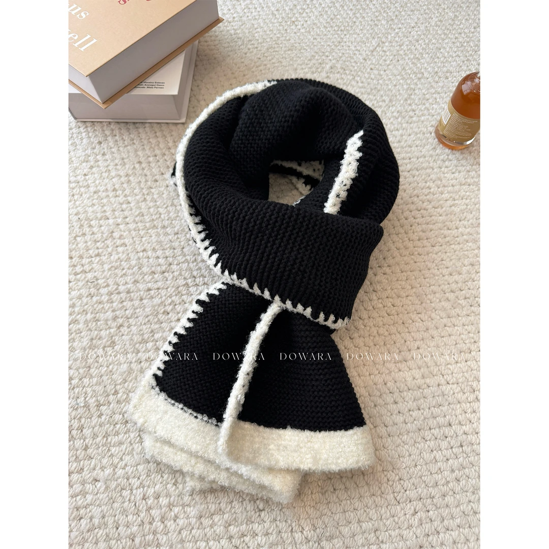 大婉酱微胖定制冬季绵羊毛围巾韩系设计氛围感撞色针织围脖2883D