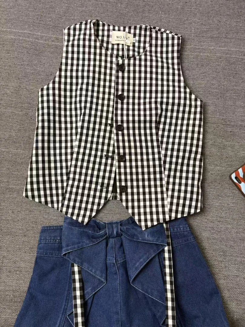 高智感马甲无袖上衣女夏季新款收腰显瘦格子马夹时尚