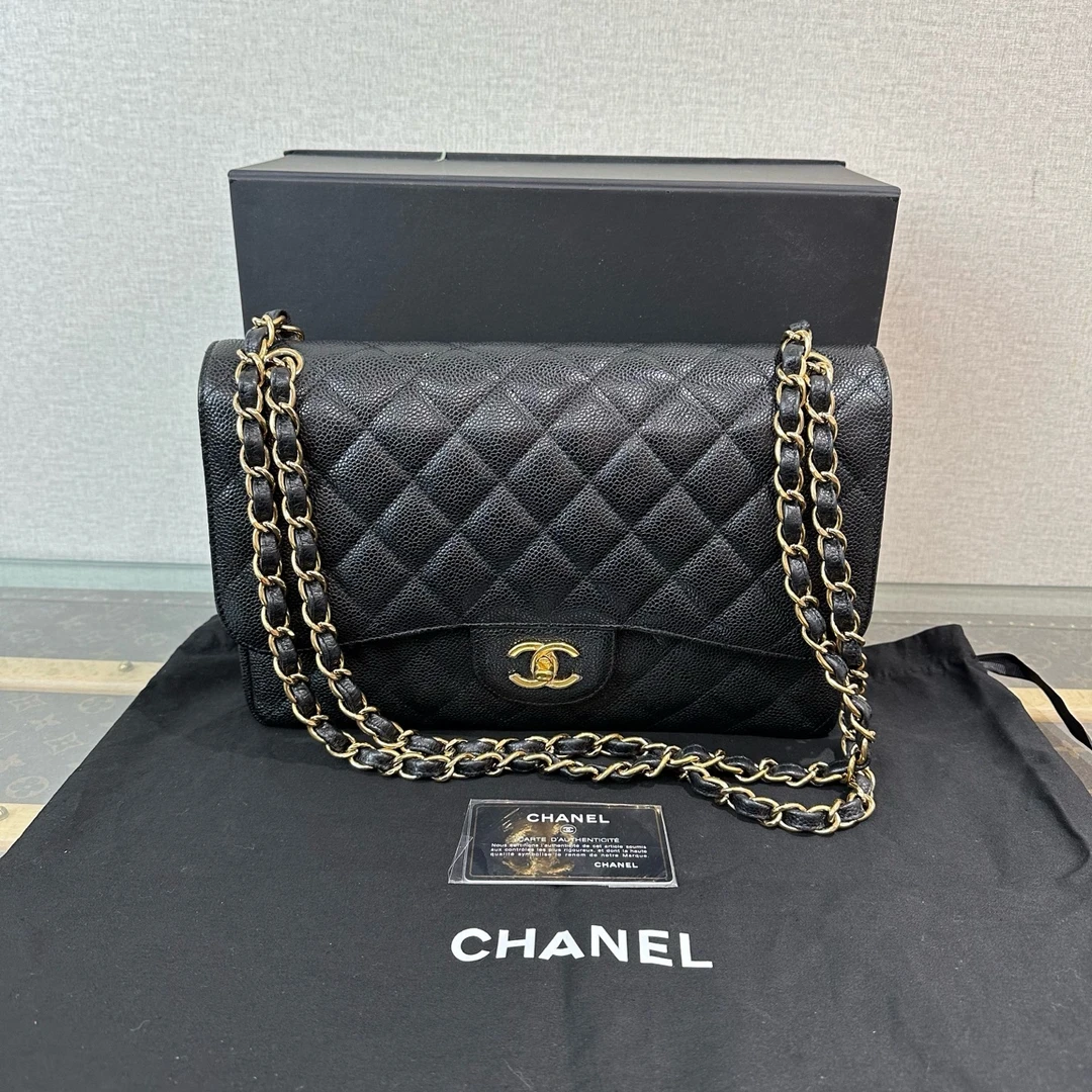95新 Chanel/香奈儿 黑金大号jumbo链条单肩斜挎包 17246