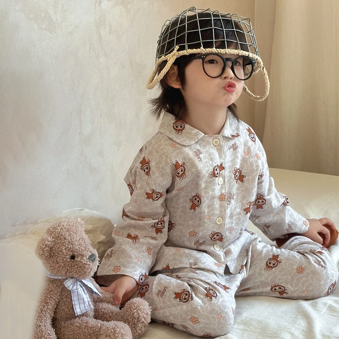 儿童家居服套装春秋季新款中小童卡通棉纱睡衣男女宝宝洋气两件套