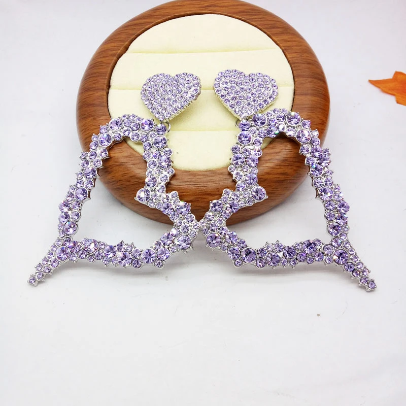 铜合金仿水晶耳饰 紫色气质欧美复古/宫廷银色百搭耳环时尚大爱心