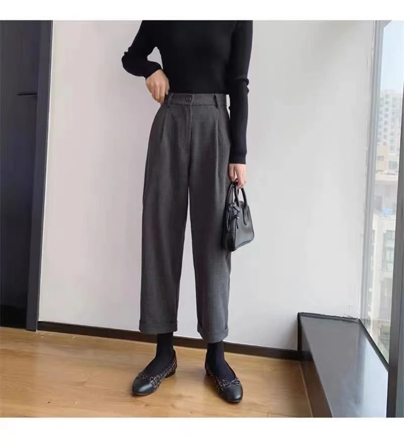 8860#高端欧货灰色西装裤