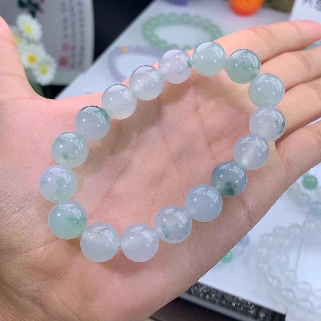 未镶嵌手链翡翠冰胶飘绿花手串卡11.5