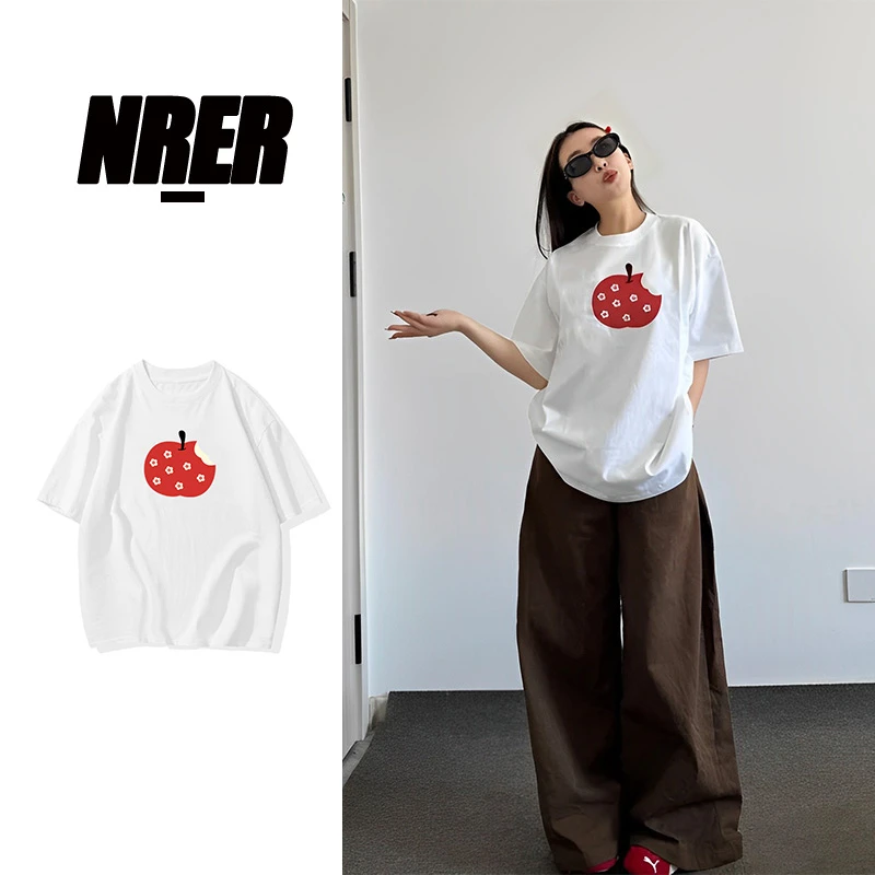 NRER圆领印花洋气短袖慵懒风网红夏季百搭夏装宽松显瘦型T恤