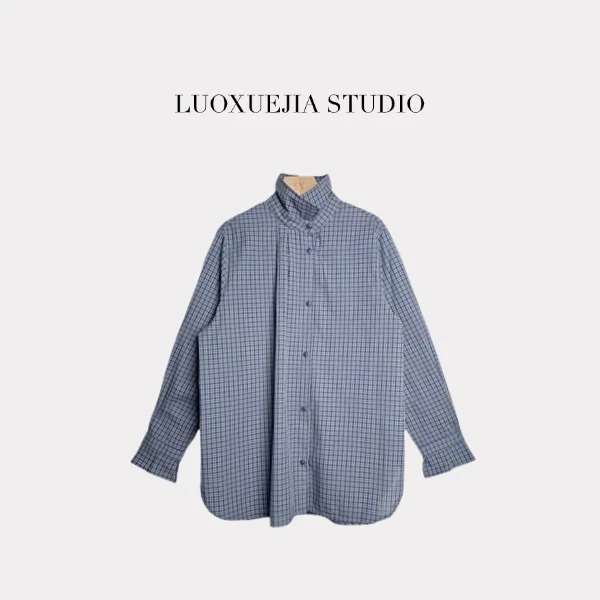 LXJ25115「重塑记忆」经典简约翻领格纹长袖衬衫