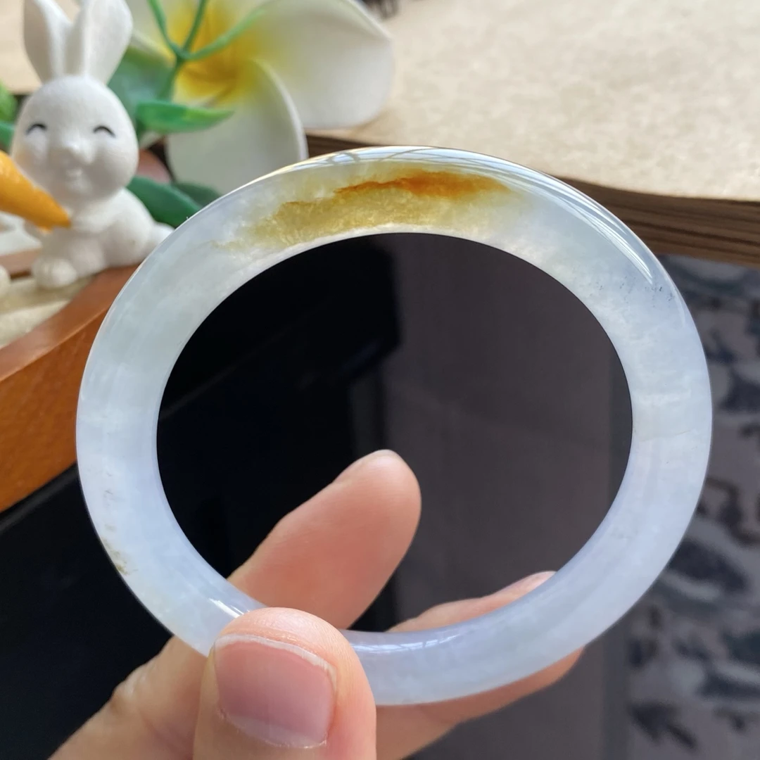2.25批1092号翡翠手镯51-8.1！圆条！明亮的橙黄色晕染开！