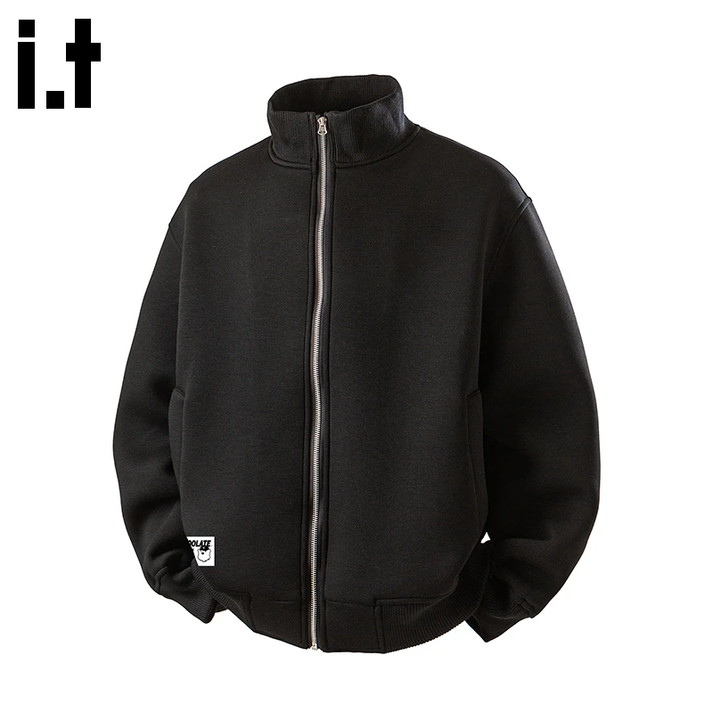 i.t:CHOCOOLATE黑色拉链夹克外套男士2025年秋冬宽松休闲立领上衣
