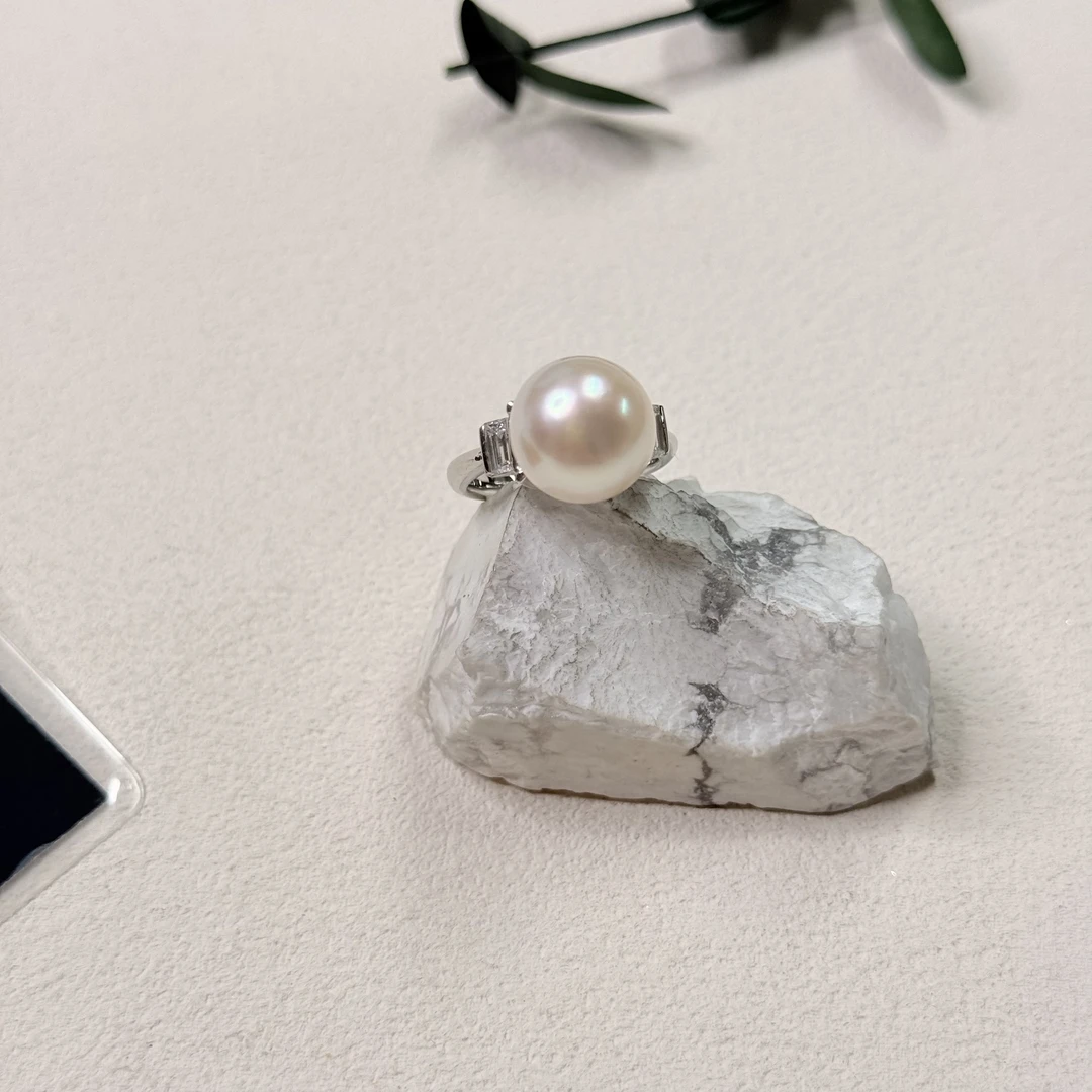 90新  【六六中古】孤品铂金钻石海水珍珠戒指th9239港12