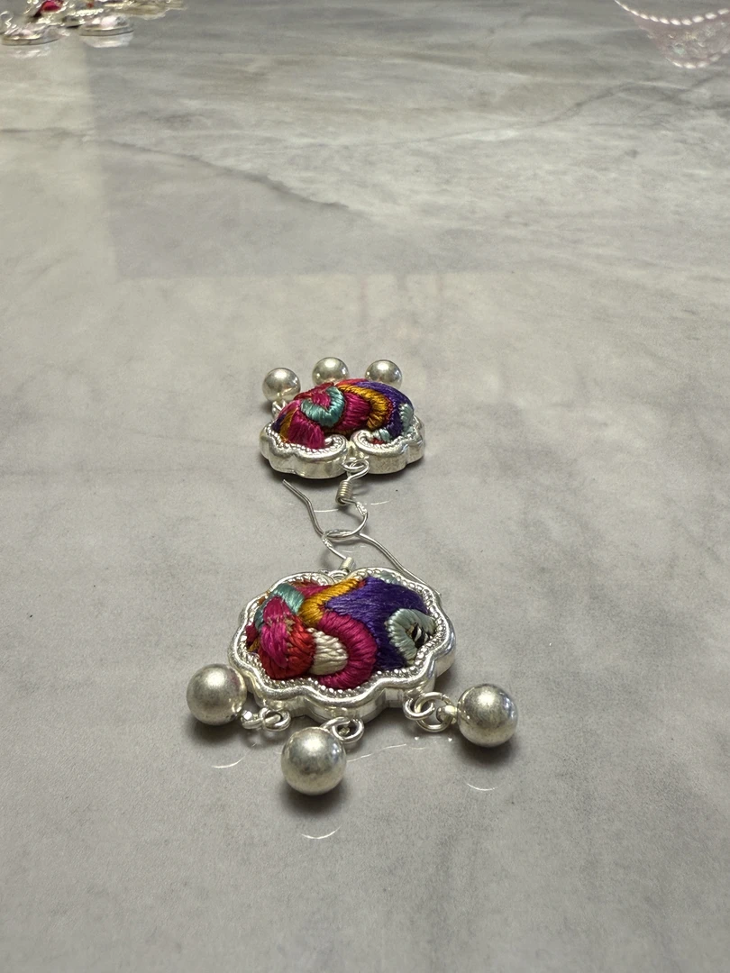 800银银制品 紫色民族风素款配饰烧蓝纯手工银制品景泰蓝