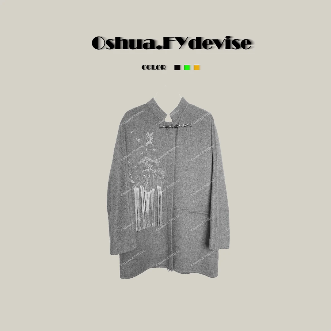 Oshua/欧诗嬅设计师款奢华重工时尚双面尼大衣