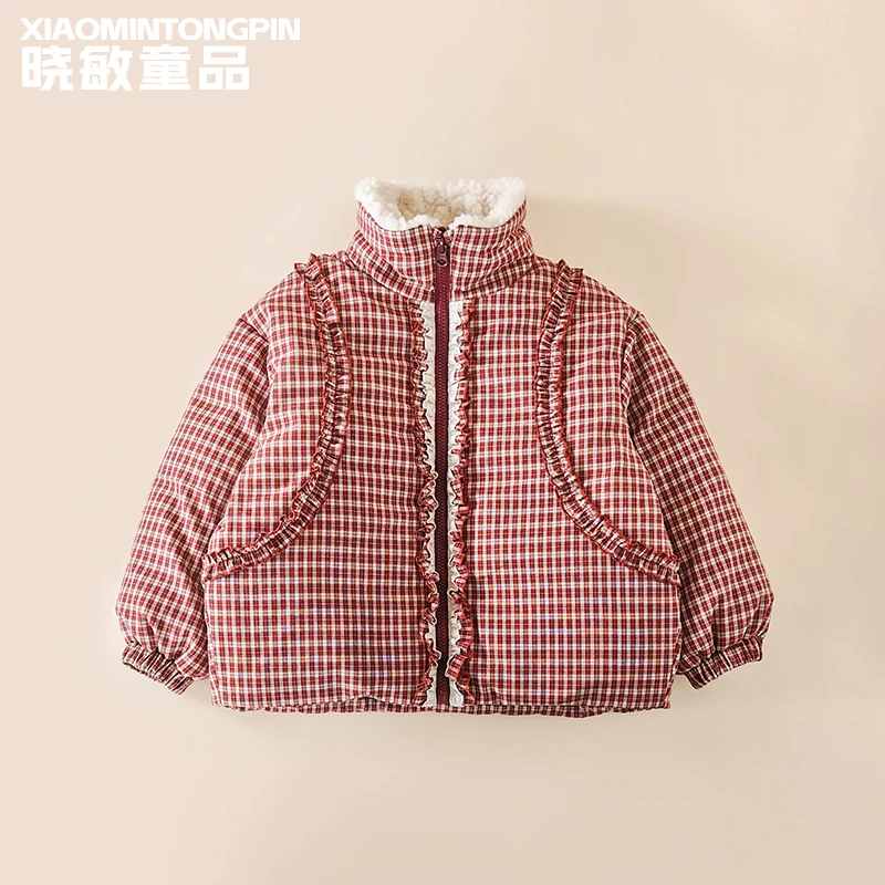 【极寒系列】【高定款90羽绒服】女童花边格子羽绒服XM3249