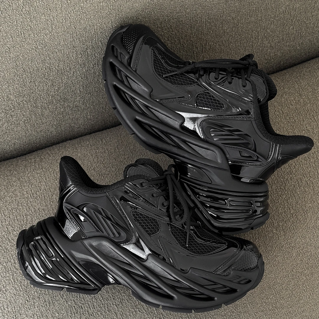 隐形增高厚底11CM休闲鞋酷帅百搭经典黑色高级感老爹鞋情侣潮流鞋