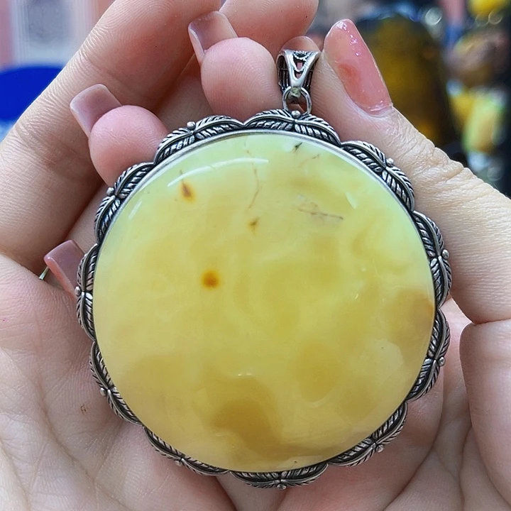 琥珀颈饰银S925镶嵌吊坠