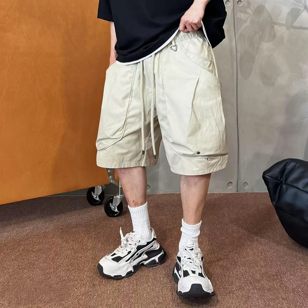 夏季贯穿立体捏褶大口袋工装短裤男士重磅街头潮牌美式休闲五分裤
