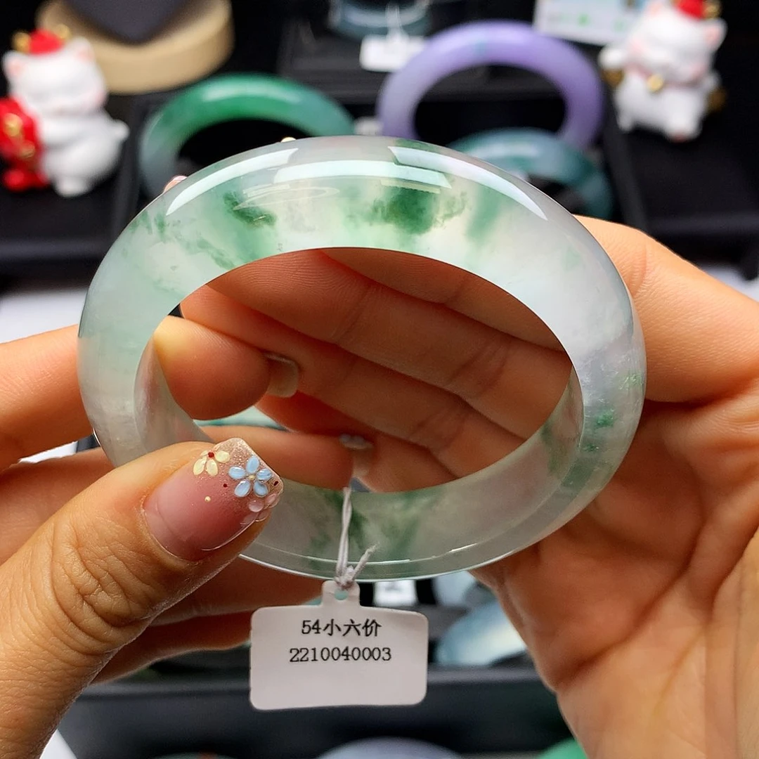 翡翠手镯未镶嵌54冰飘花正圈