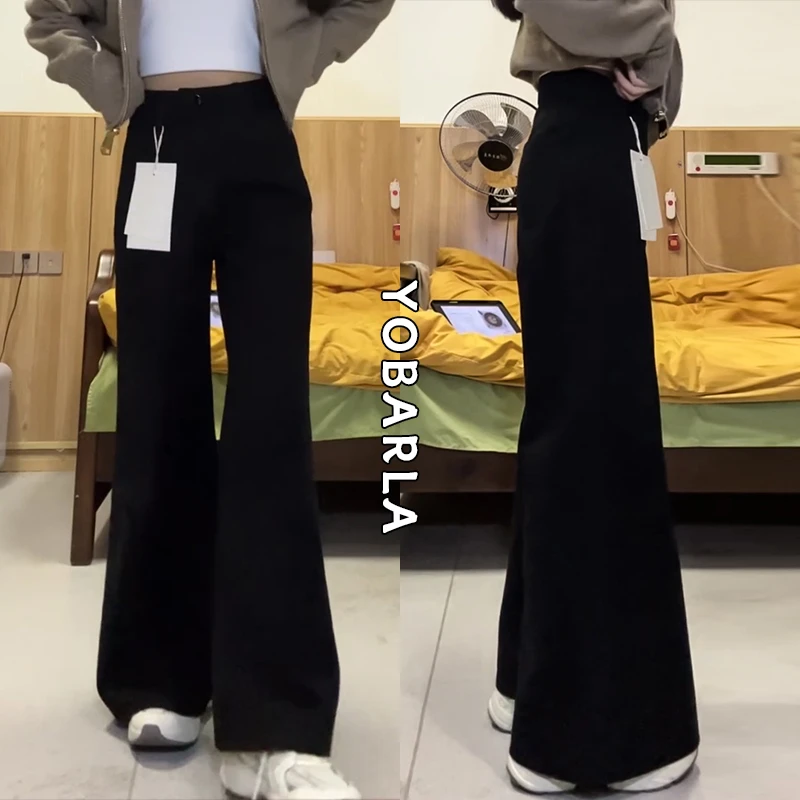 黑色微喇牛仔裤女秋冬加绒高腰大码胖mm显瘦梨形身材女士新款裤子