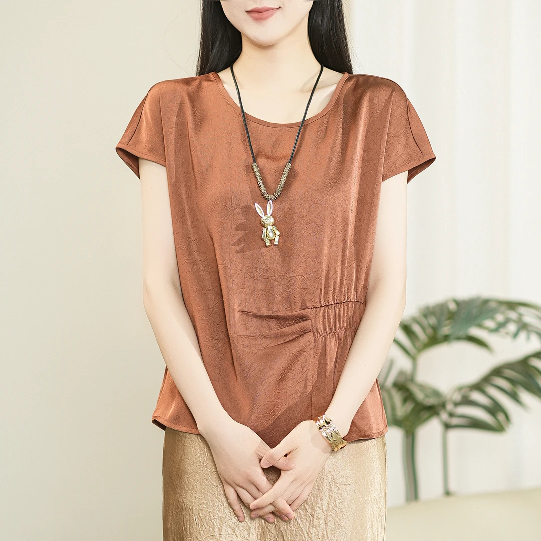 【夏季新款】法式简约时尚百搭洋气褶皱收腰显瘦小衫CS6301 衣长58