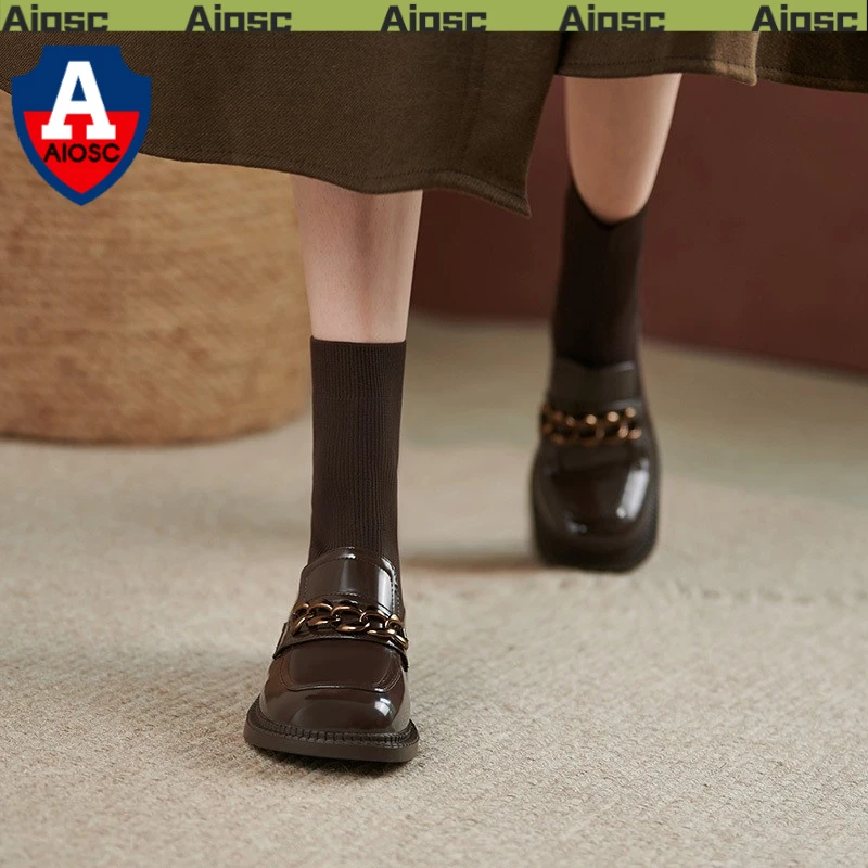 【AIOSC品质】欧货女鞋真皮百搭英伦风显瘦复古弹力袜靴短靴女子马
