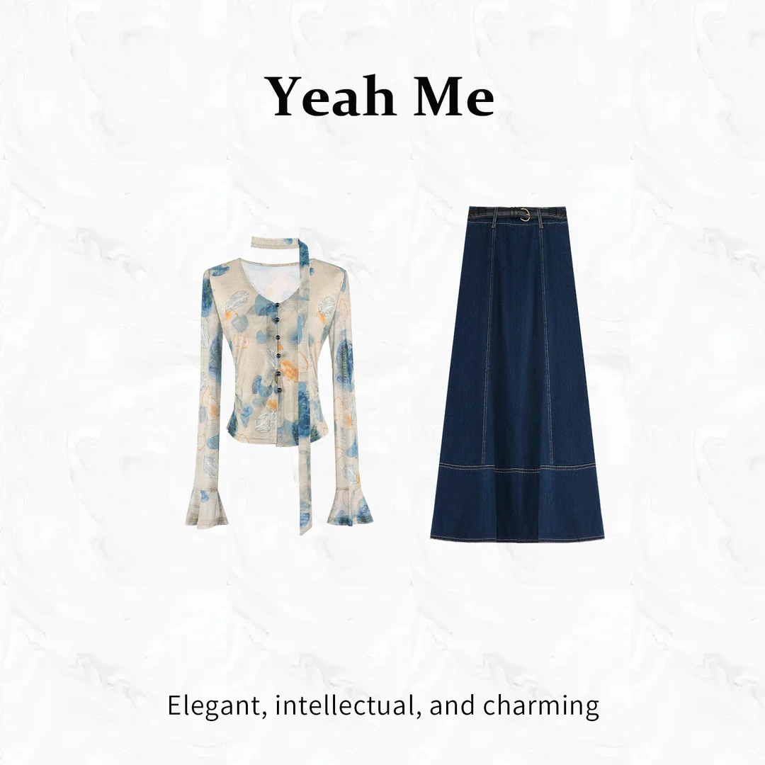 Yeah Me/也觅【山谷暮夕】秋季新品新中式复古百搭半身裙套装女