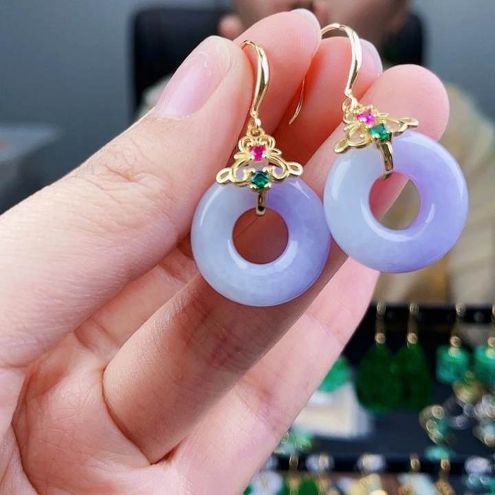 翡翠耳饰银S925镶嵌饰品