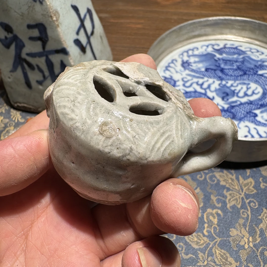 M影青釉文房水滴瓷片标本全手工制作顺丰包邮