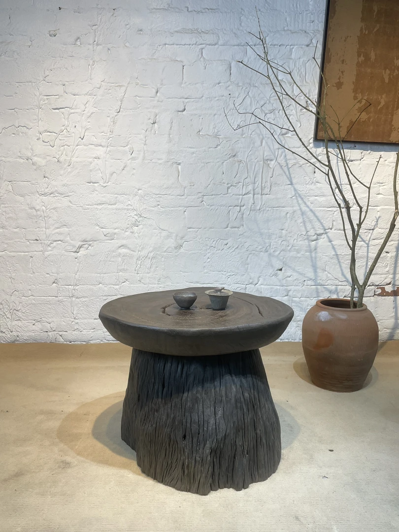 铁力乌木茶桌休闲卧室小桌蘑菇桌 侘寂风圆形茶几风化老木茶桌