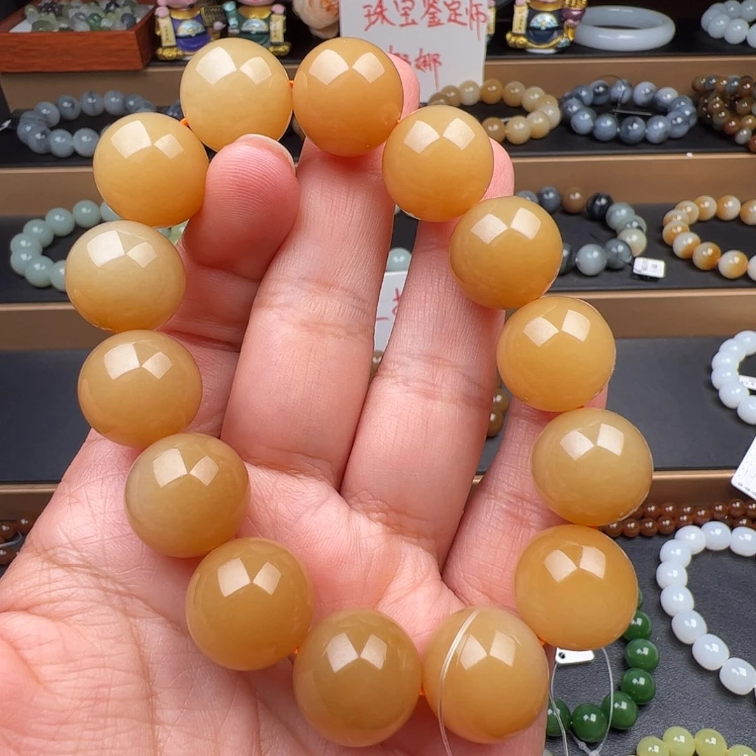 和田玉未镶嵌手链新疆且末黄金糖卡16