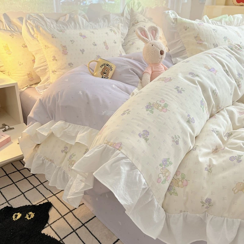 夏季纯棉床上四件套公主风全棉被套ins少女花边床品笠床单三件套4