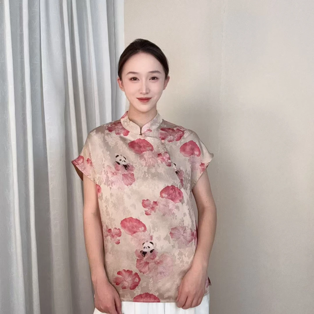 【熊猫】2025夏季薄款香云纱新中式国风短袖-YW
