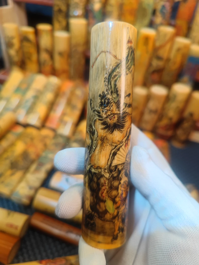 实心竹手把件五鬼运财