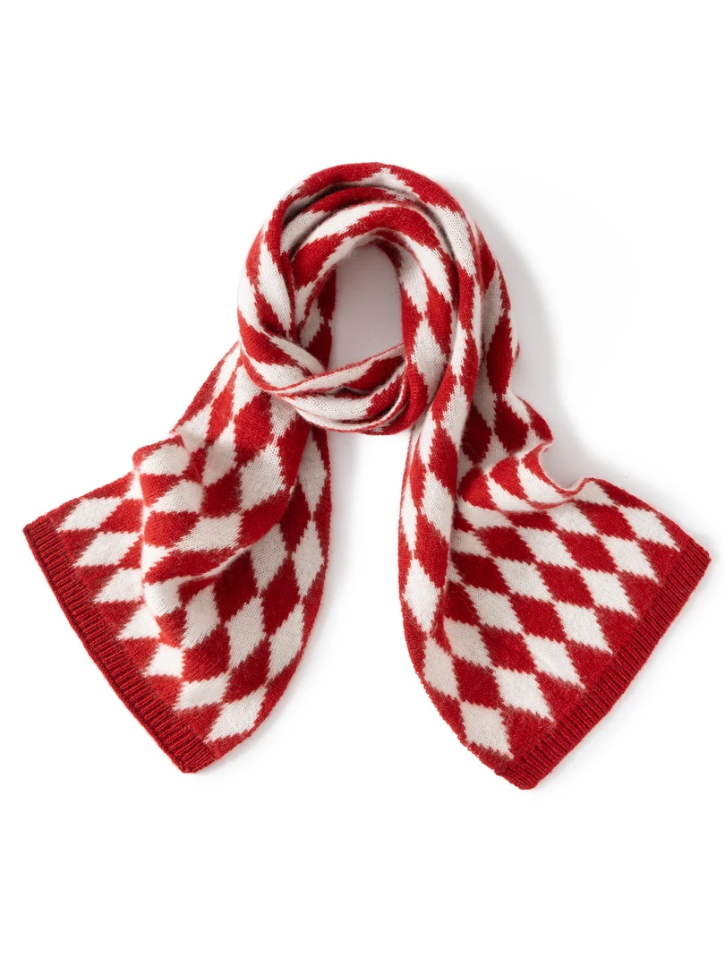 儿童秋冬山羊绒围巾男童菱形提花拼色围巾女童护颈保暖加厚围脖