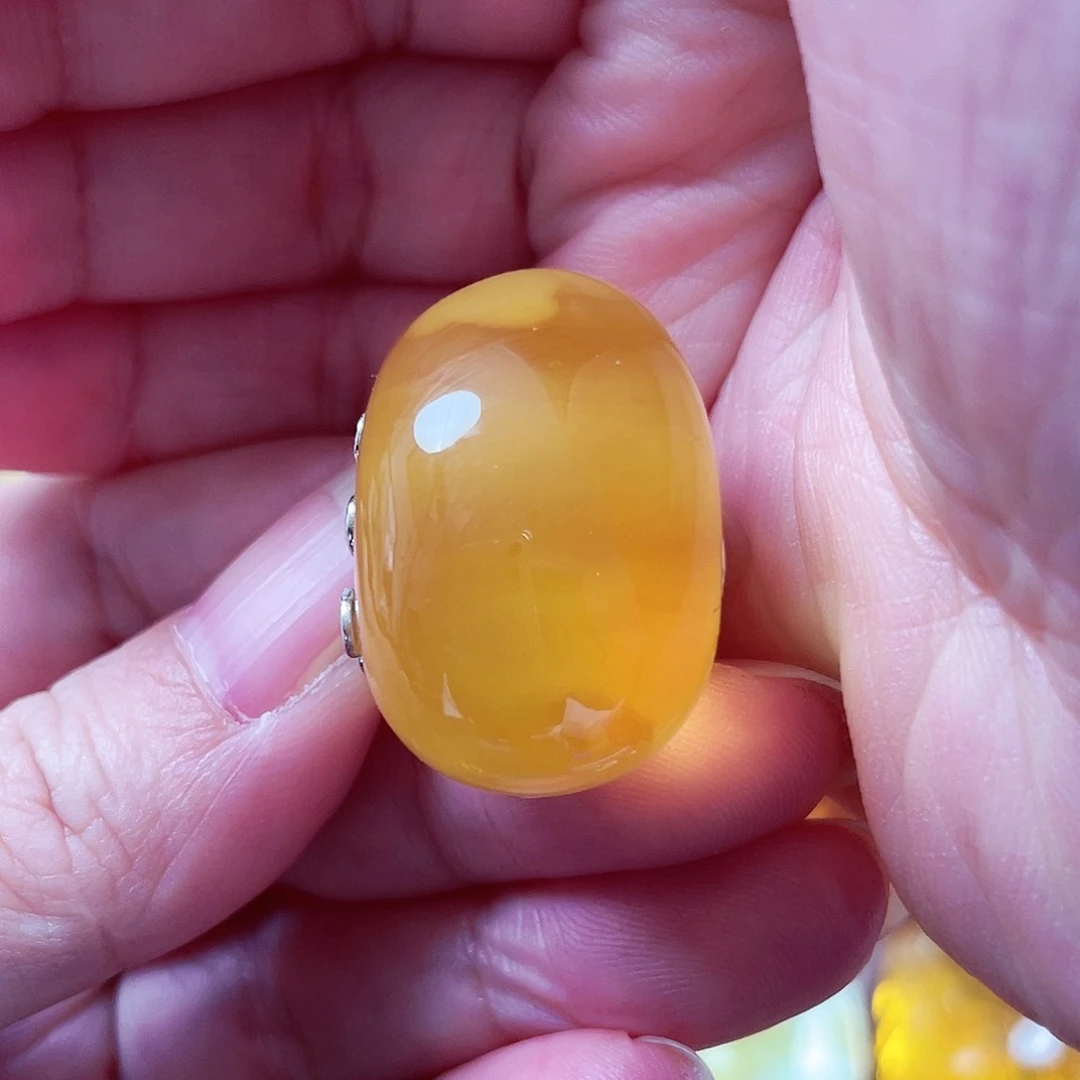 琥珀戒指银S925镶嵌戒指