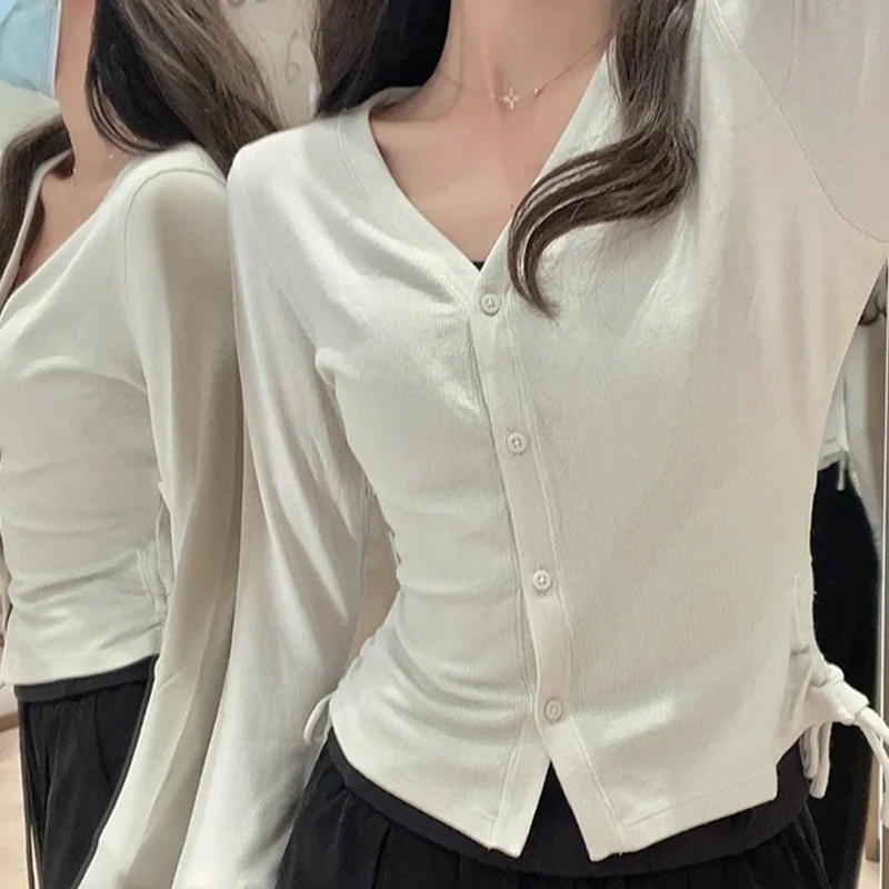 随性美学开衫 双侧抽绳罗文休闲长袖开衫 5071